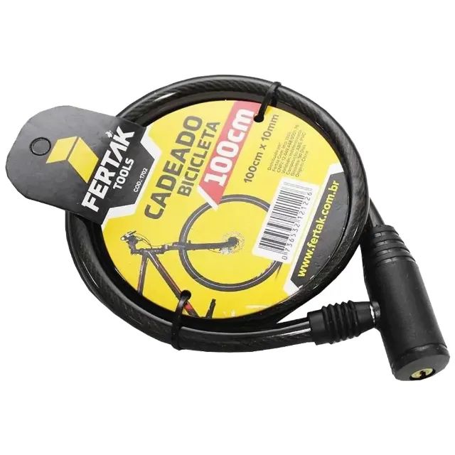 Cadeado Para Bicicleta de Aço Com 2 Chaves 120cmX6mm Fertak - Foto 4