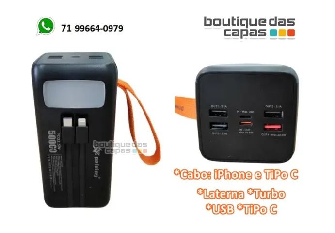 Carregador Power Bank Portátil 50.000mah 22.5w Universal samsung iphone motorola notebook - Foto 2