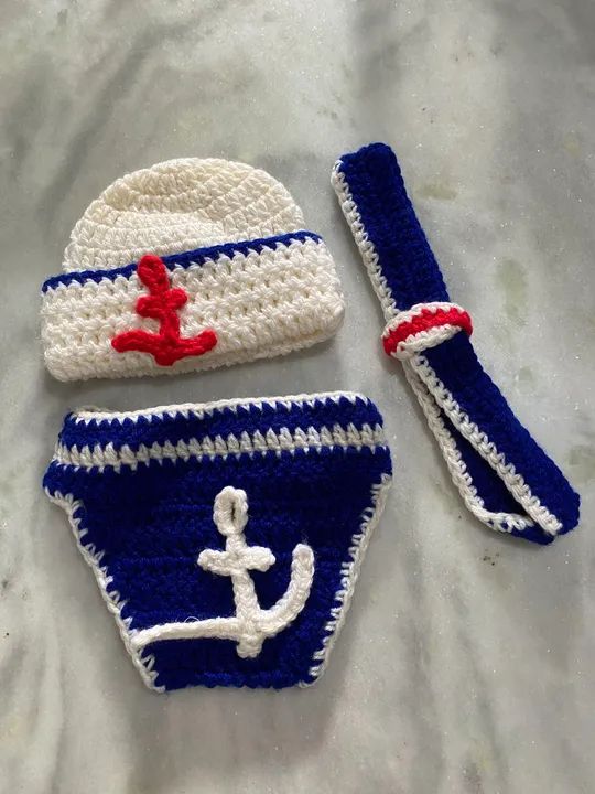Conjunto de Crochê para Bebê - Marinheiro - Foto 2