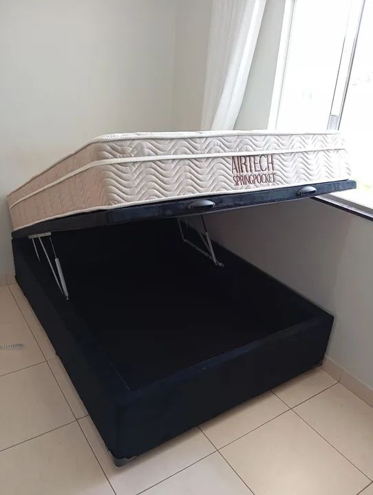 Cama Box com Baú - Airtech Springpocket base preta molas ensacadas 