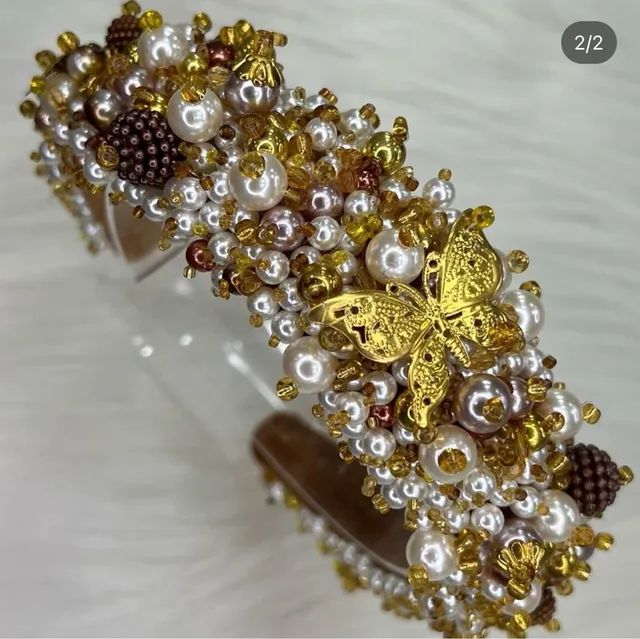 Tiara luxo larga bordada em pedraria  - Foto 5