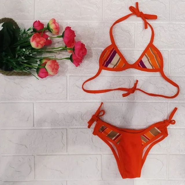 Biquine Infantil Com Estampa De Lycra Laranja