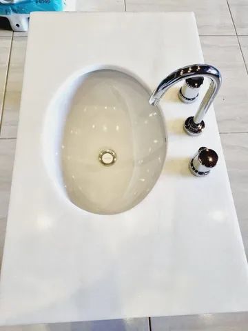 Pia de banheiro Quartzo branca Completa  - Foto 2