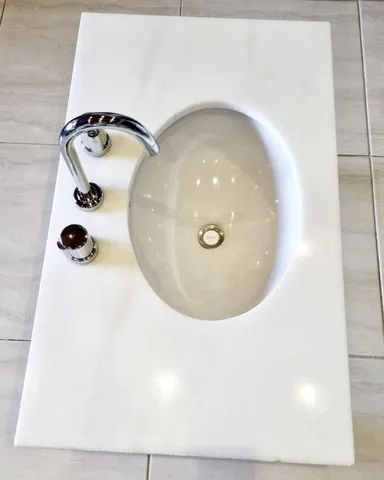 Pia de banheiro Quartzo branca Completa  - Foto 5