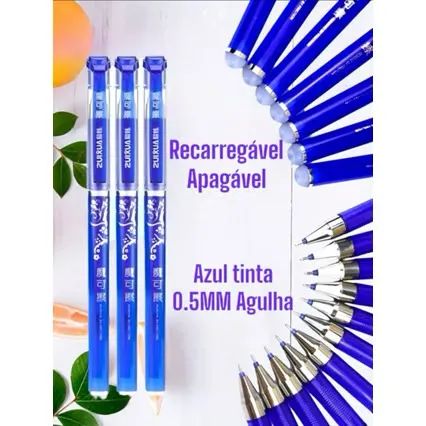 Canetas Esferográficas Gel Azul Recarregáveis Apagáveis 0.5mm