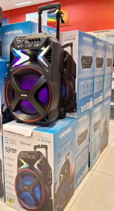 Caixa de som Bluetooth mondial recarregável e ligada na tomada 