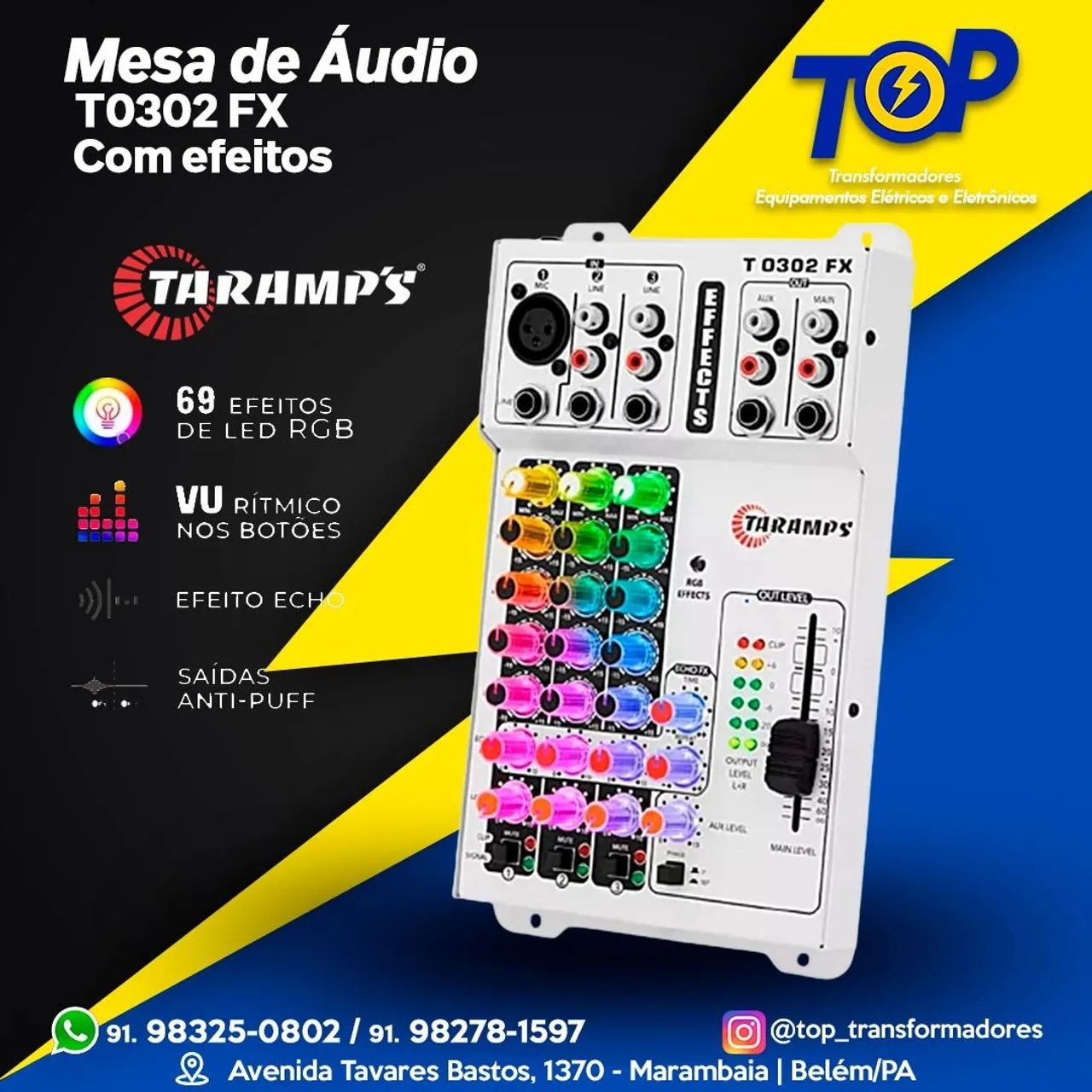 Mesa de áudio 3 canais Fx Multicolor Taramps 