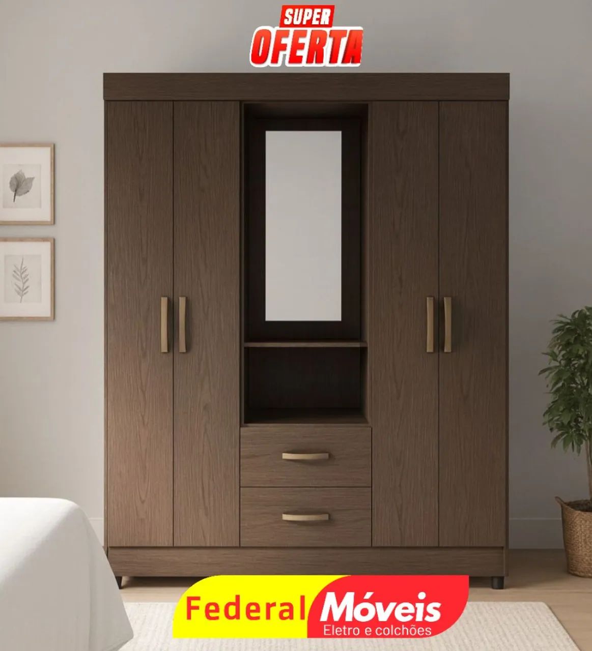 Guarda Roupa 4 Portas com Espelho - Novo e Imperdível!