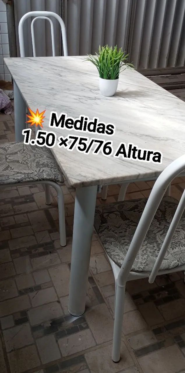 Mesa Tampo mármore 4 cadeiras 63824088699265121