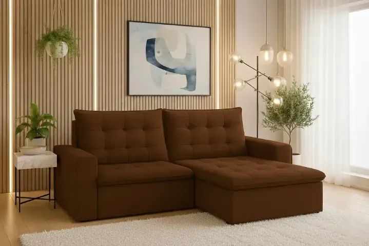 Sofá confortavel marrom retratil e reclinavel 