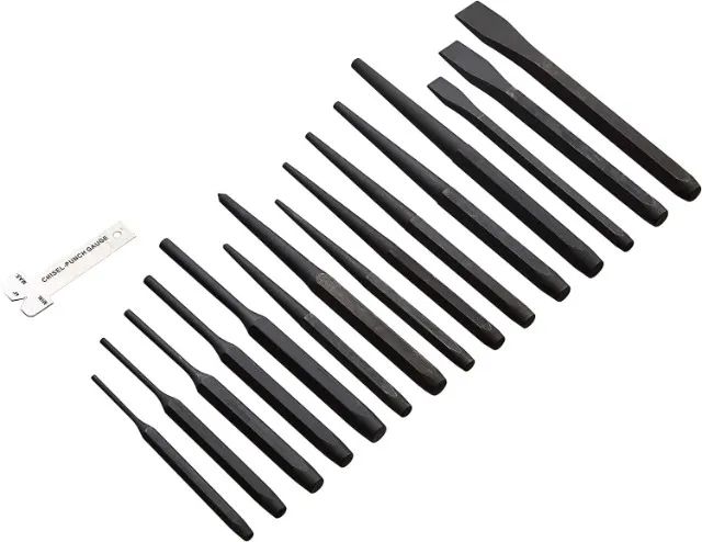 Conjunto de 16 peças de punção e cinzel de aço cromo vanádio - Dureza 52-58 HRC - NOVO 