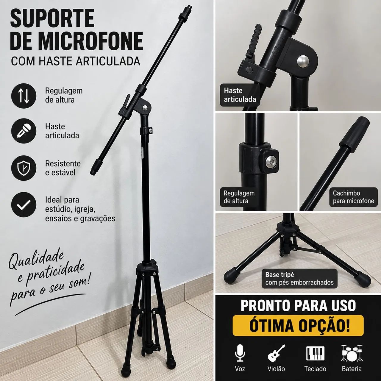 Suporte de Microfone com Haste Articulada