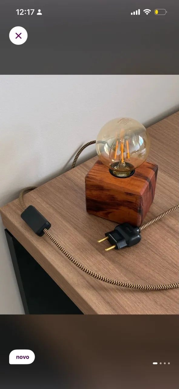 Luminária de mesa de madeira com lâmpada LED - Foto 3