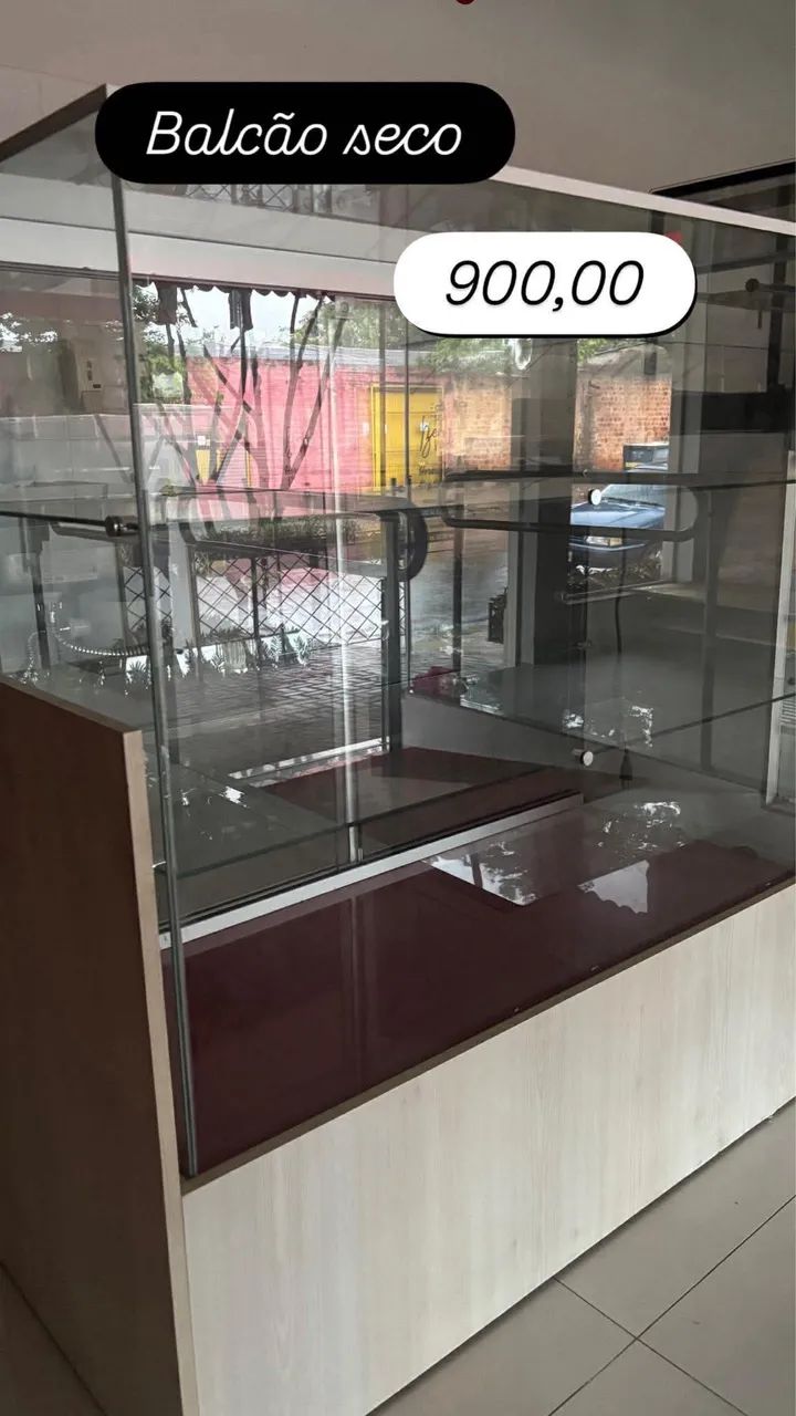 Balcão seco vidro vitrine expositora 2 portas 