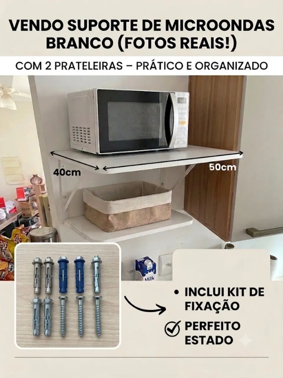 Suporte para microondas com 2 prateleiras branco - ENTREGO E PARCELO - Foto 2