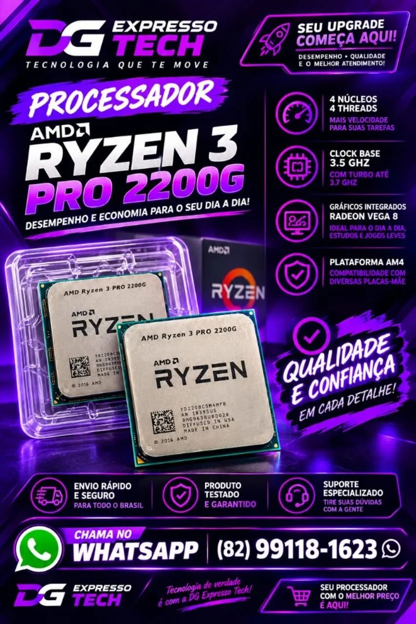Processador AMD Ryzen 3 PRO 2200G + Cooler - Vídeo Integrado Vega 8 