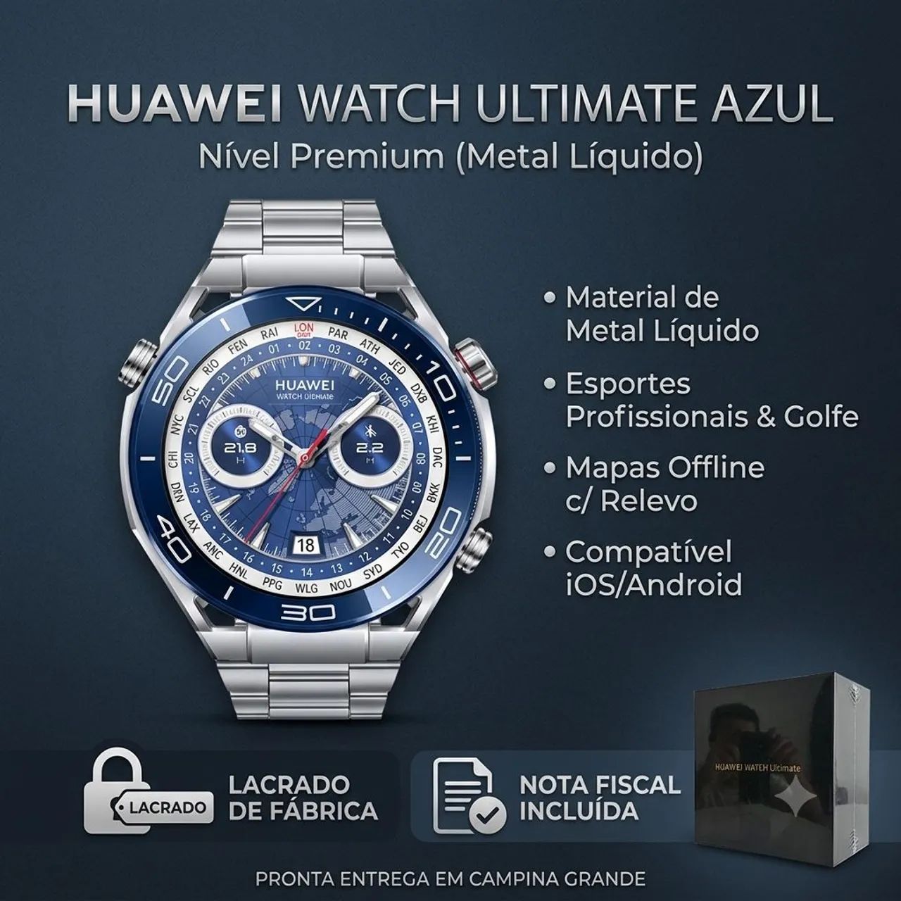Relógio Huawei Watch Ultimate Azul - Premium (iOS/Android)