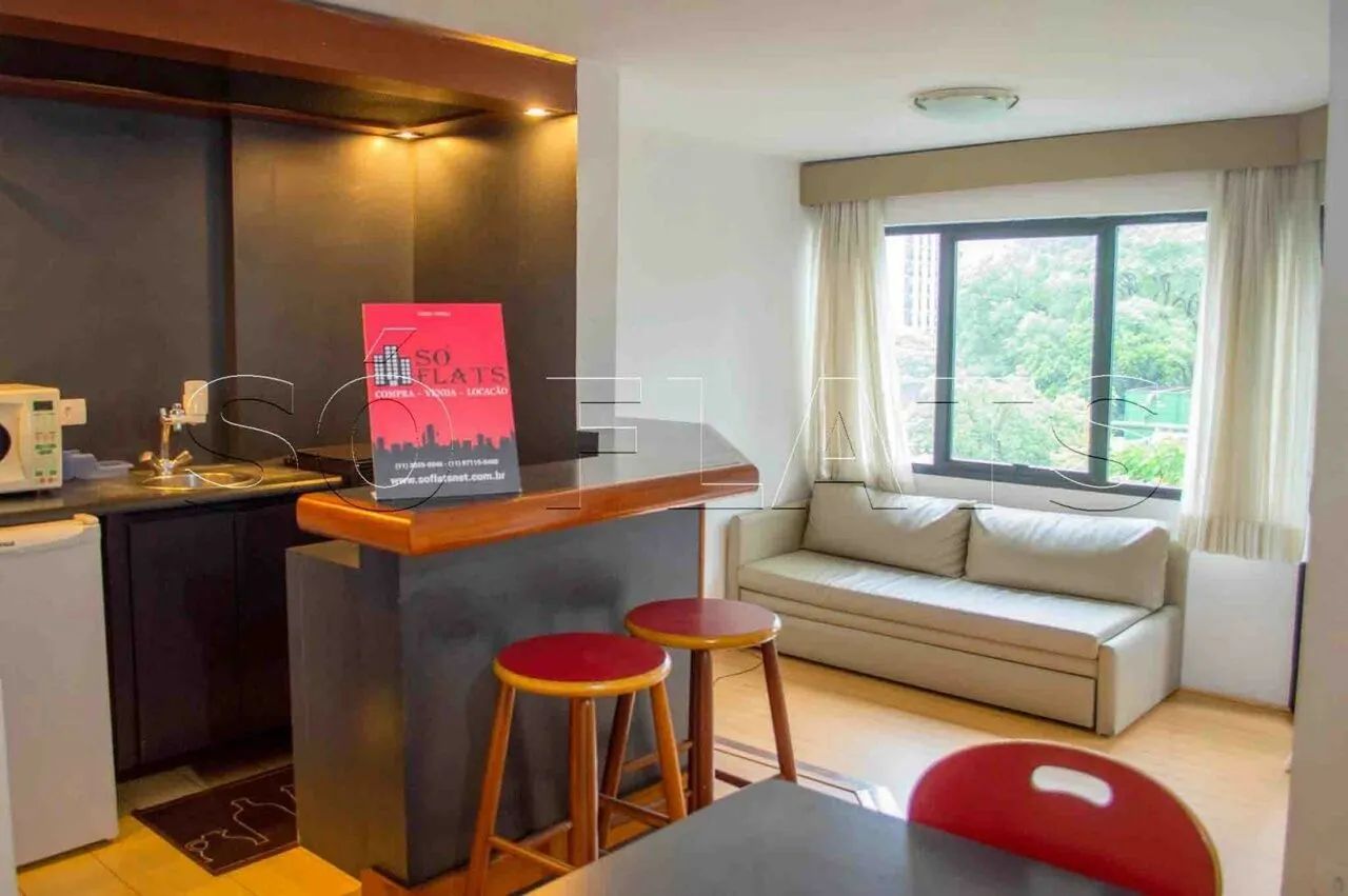 Flat Park Plaza Brooklin com 38m² contendo 1 dormitório e 1 vaga para locação.