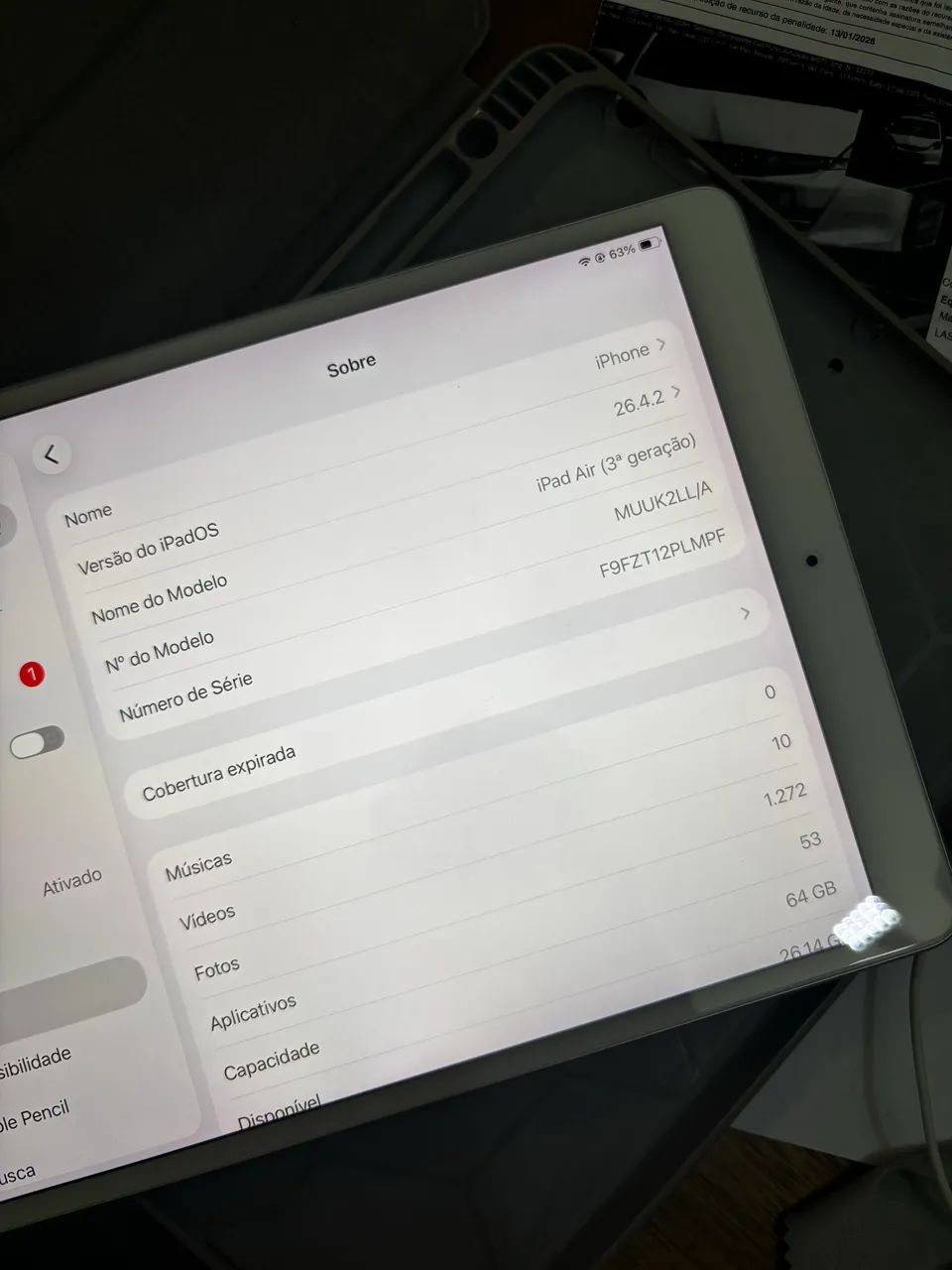 iPad Air 3ª Geração 64GB 10,5? Prateado - Ótimo Estado - Foto 3