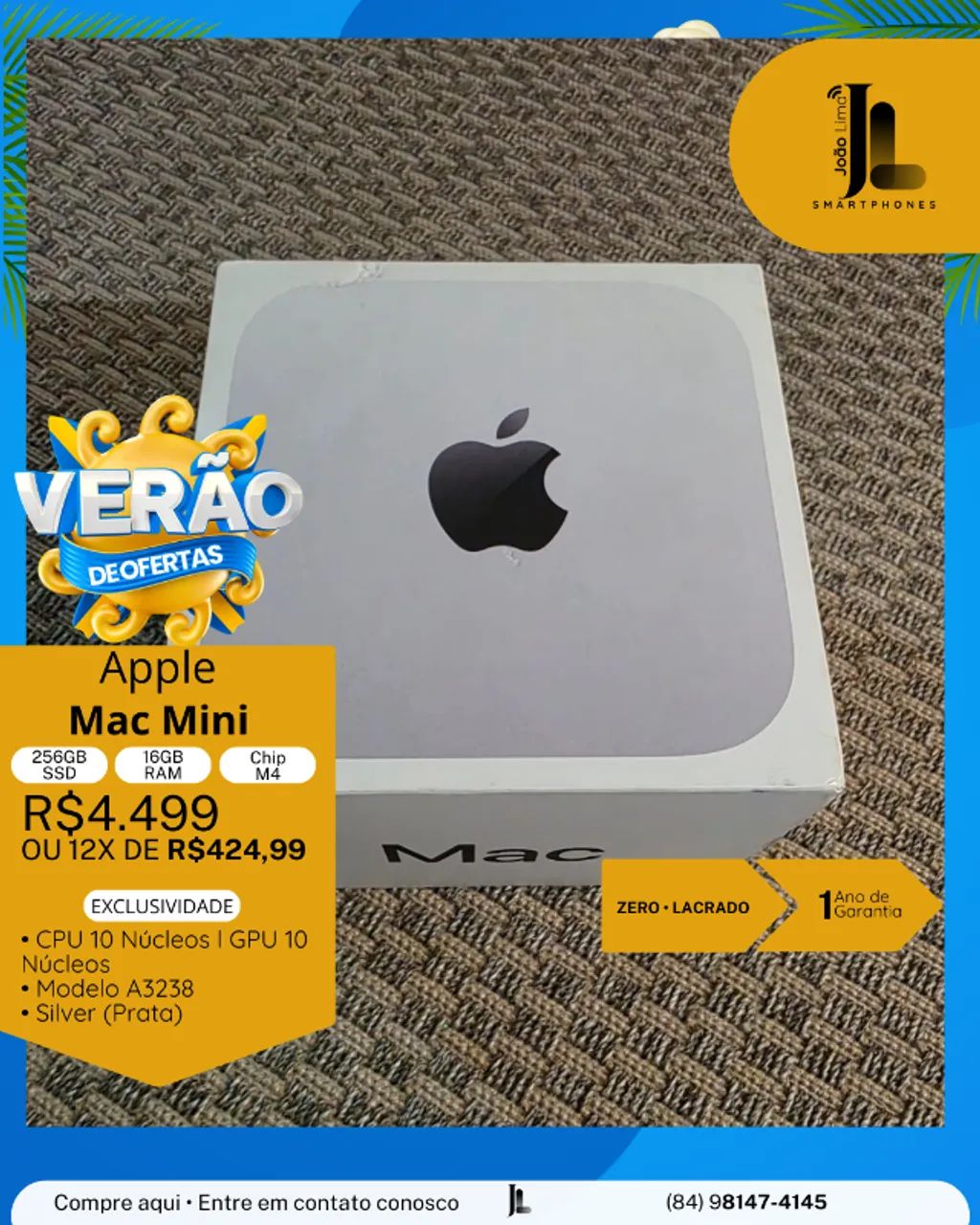 MAC MINI COM CHIP M4, 256GB, 16GB RAM, LACRADO, EXCLUSIVO