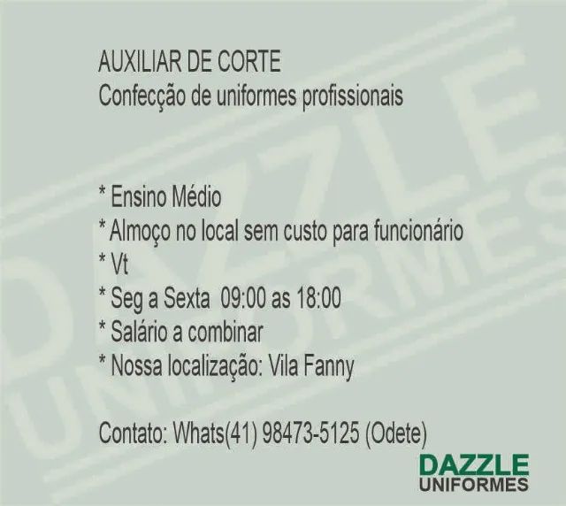 Auxiliar de Corte Para Confecção de Uniformes