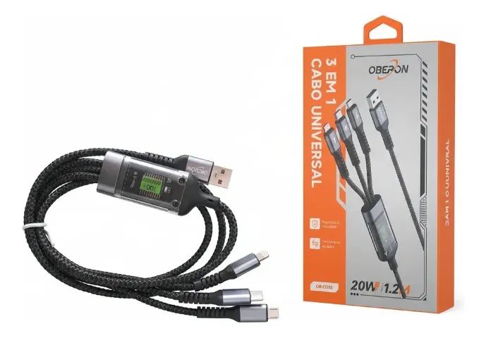 Oberon Cabo 3 Em 1 Carregador Dados Usb Tipo C Lightning V8 - Foto 2