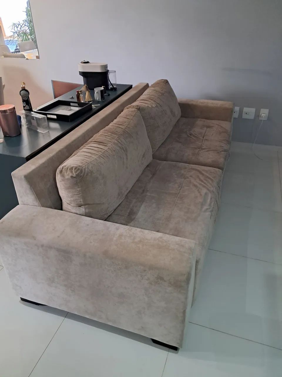Sofa 3 Lugares Suede Bege Areia