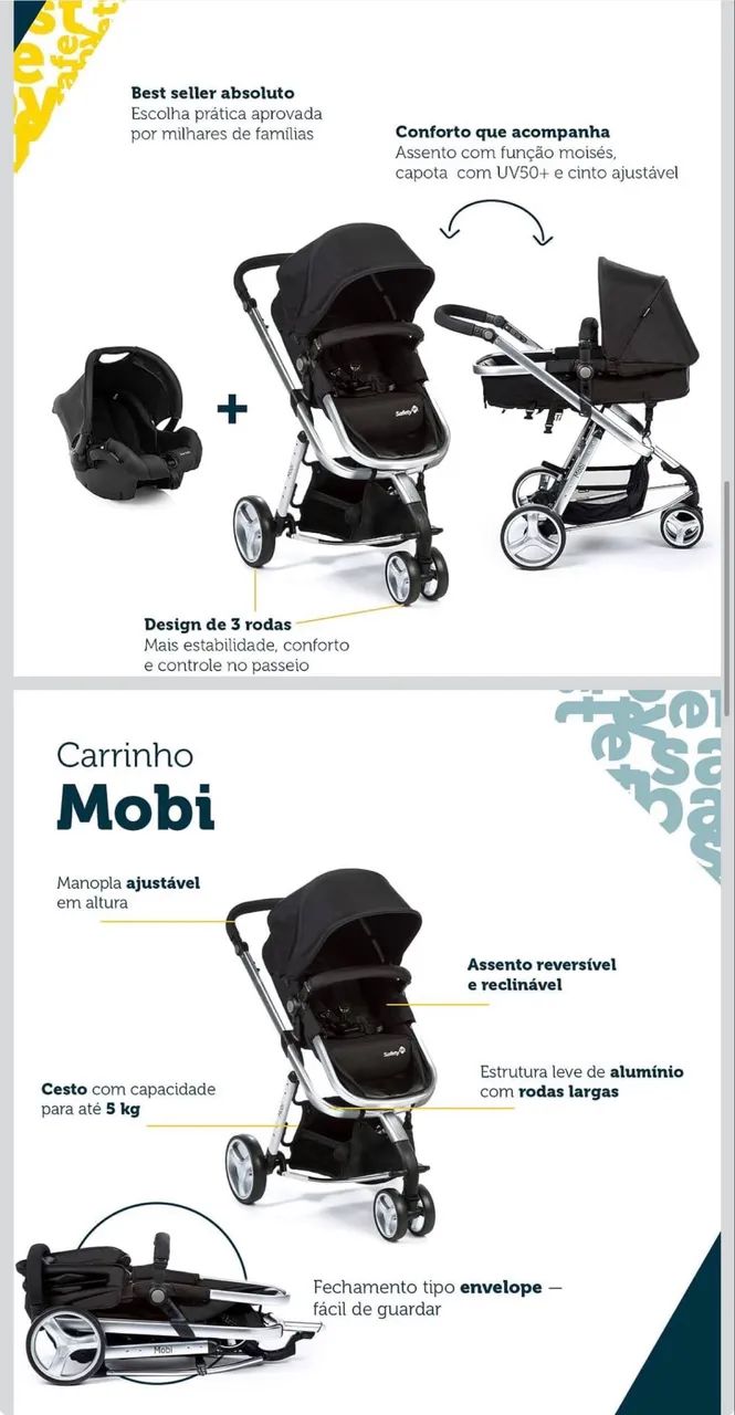 Novo - Carrinho Travel System Safety 1st, Mobi Duo, Black & Silver - Foto 4