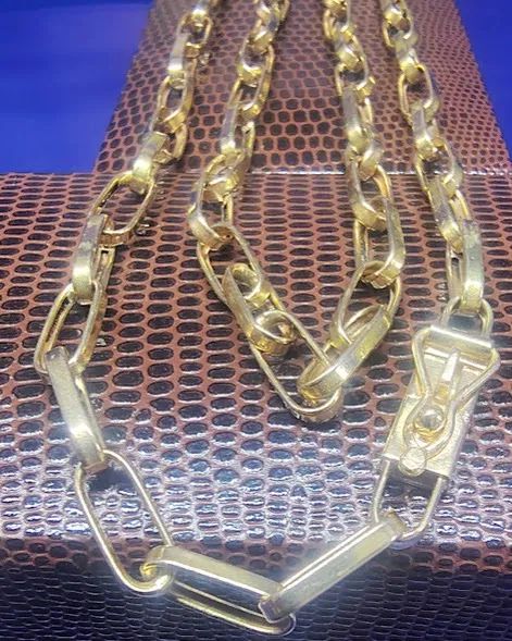 Cordão Barquert Masculino Ouro 18 Kilates Peso 11.11 Gramas 5 mm 60 Cm Fecho Gaveta Oco    - Foto 4