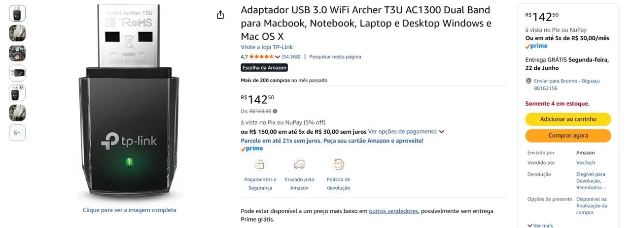 ADAPTADOR WIFI T3U AC1300 TP-LINK - Foto 3