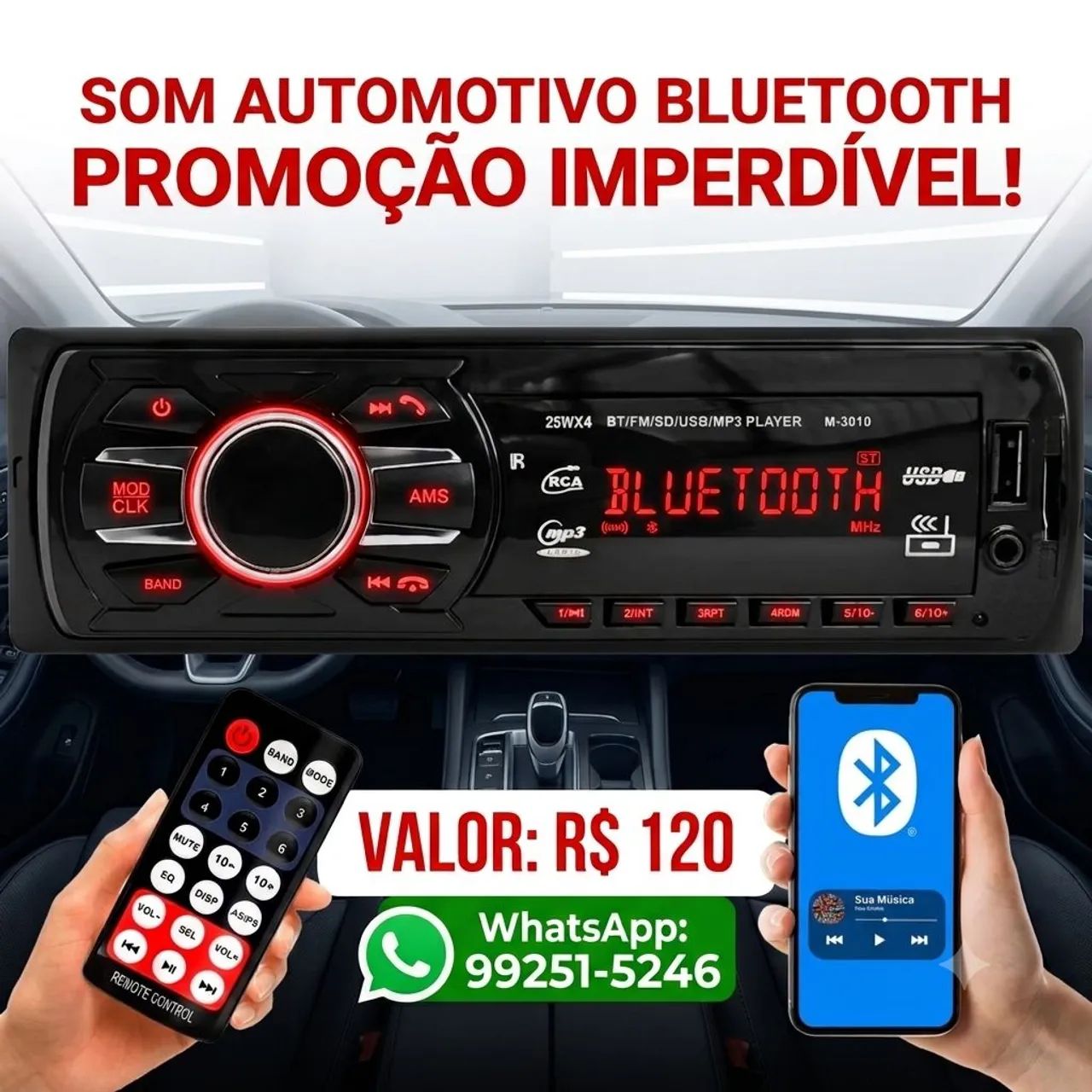 Som automotivo Bluetooth a pronta entrega  - Foto 2