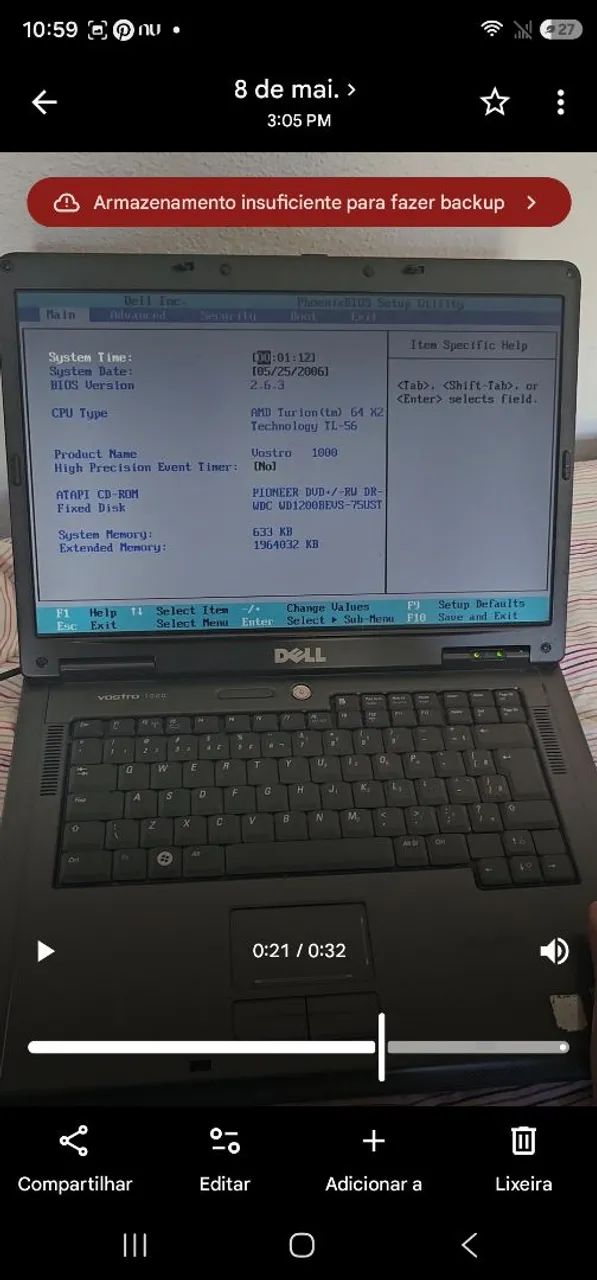Notebook Dell clássico vostro 1000