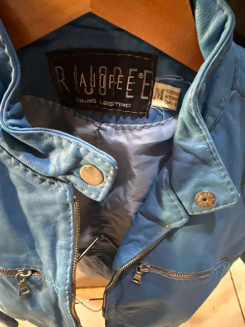 Jaqueta de couro legítimo azul - Foto 4