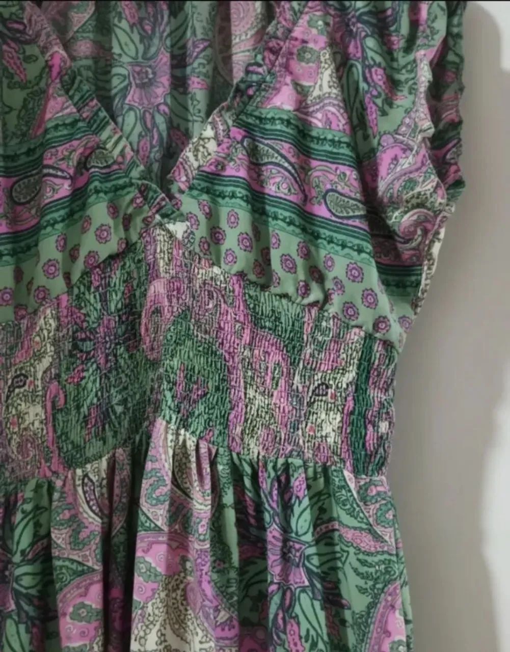estampado indiano boho verde e rosa g - Foto 3