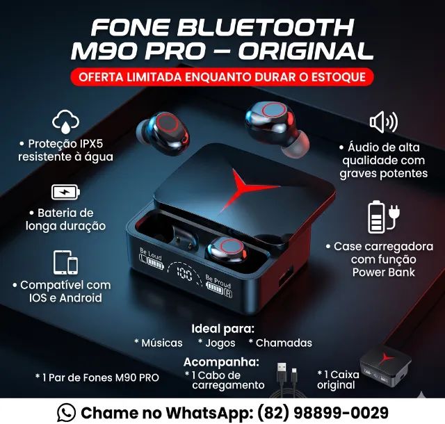 FONE BLUETOOTH M90 PRO - ORIGINAL451967647608350720