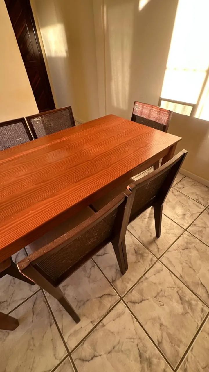 Mesa de madeira mdf com 6 cadeiras (160x80cm) - Foto 2
