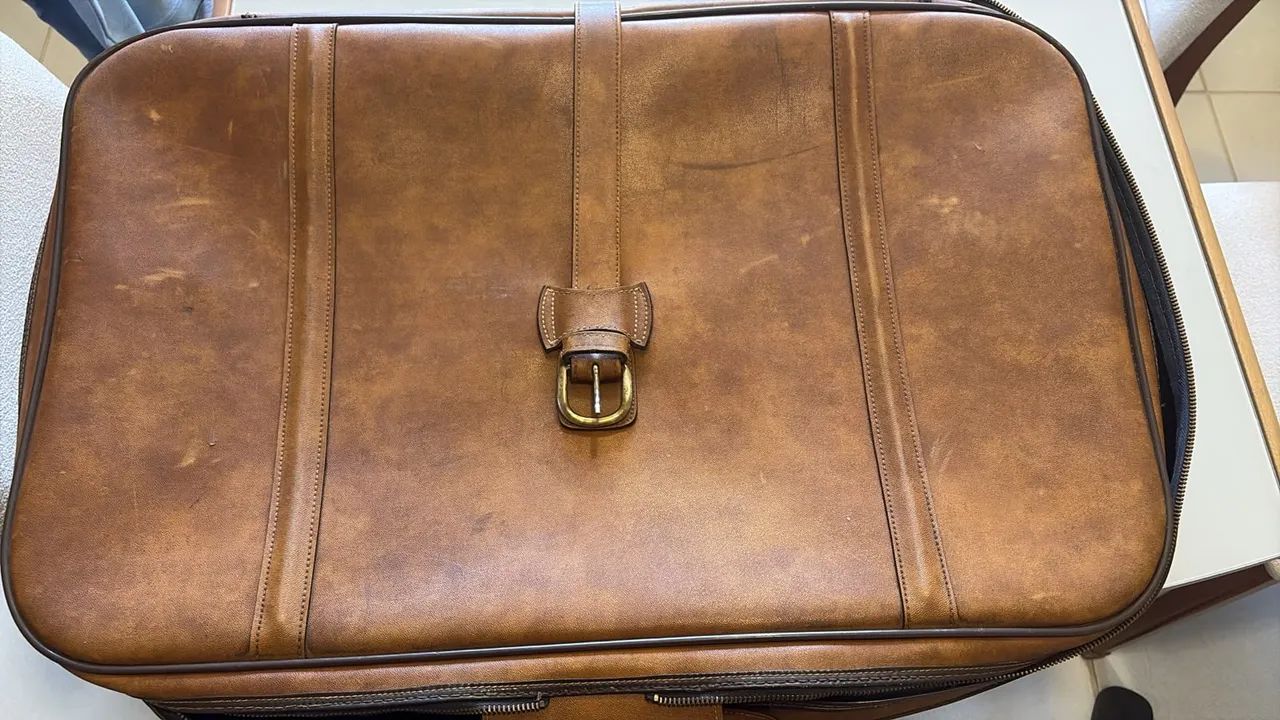 Mala de viajem vintage em couro - Foto 4