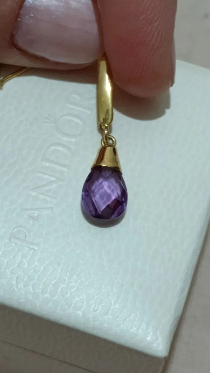 Brinco de ouro 18 com pedra de ametista  - Foto 3