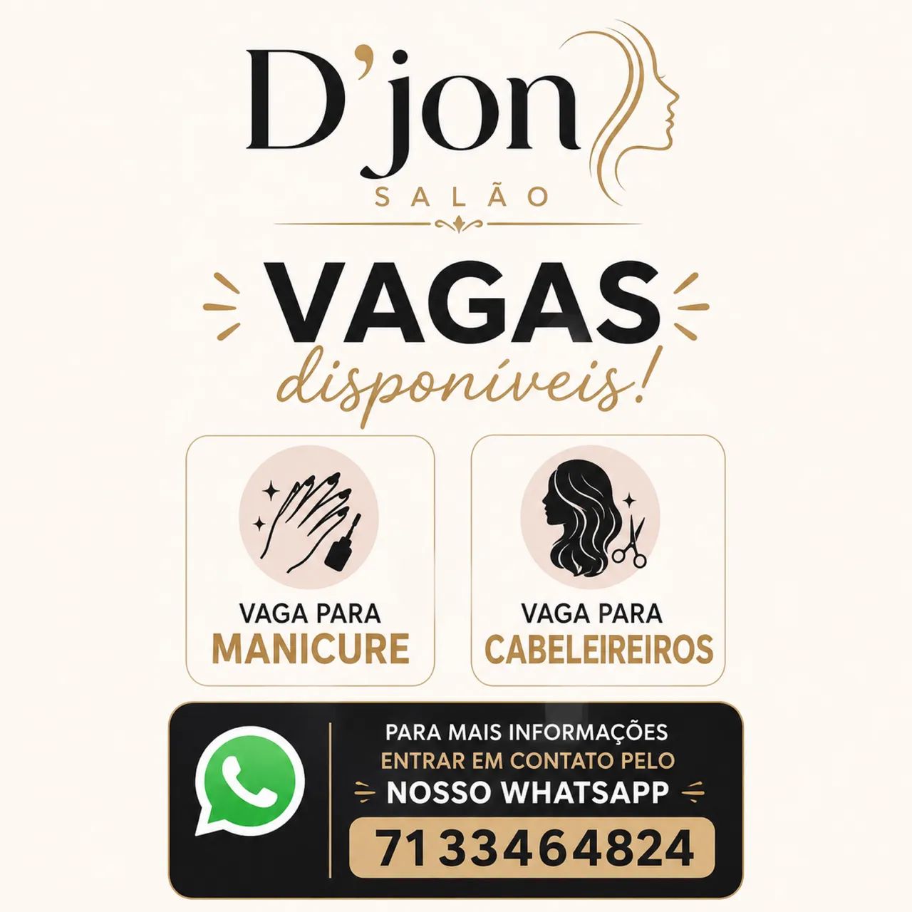 Vaga para manicure e cabeleireiro 