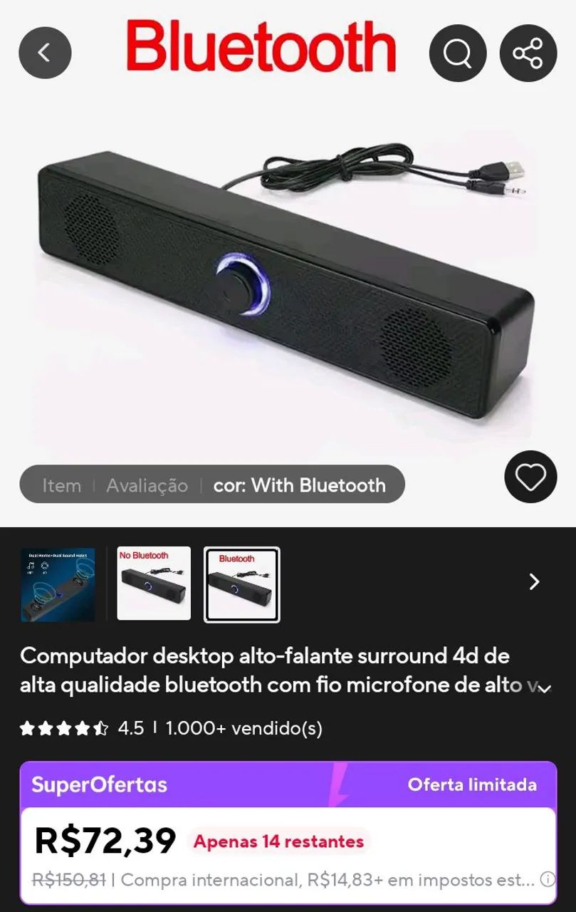 Caixa De Som, SoundBar, 4D com Bluetooth - Foto 3