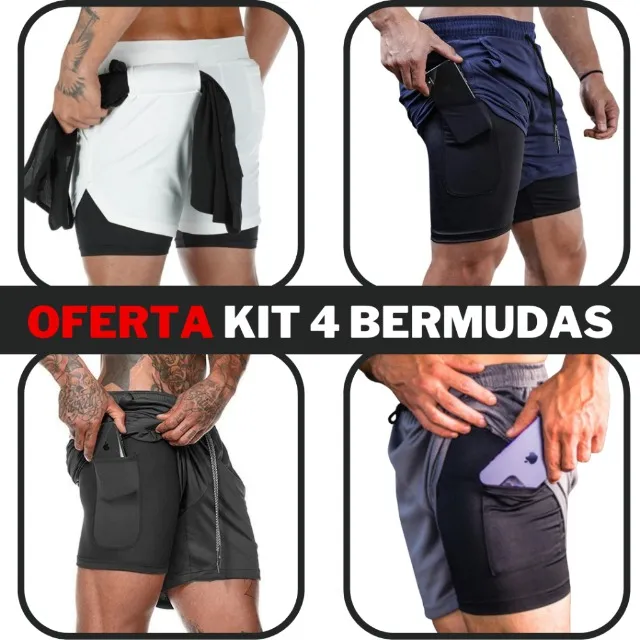 KIT 4 shorts masculino 2 em 1 para academia e corrida, alta qualidade PROMOÇÃO!