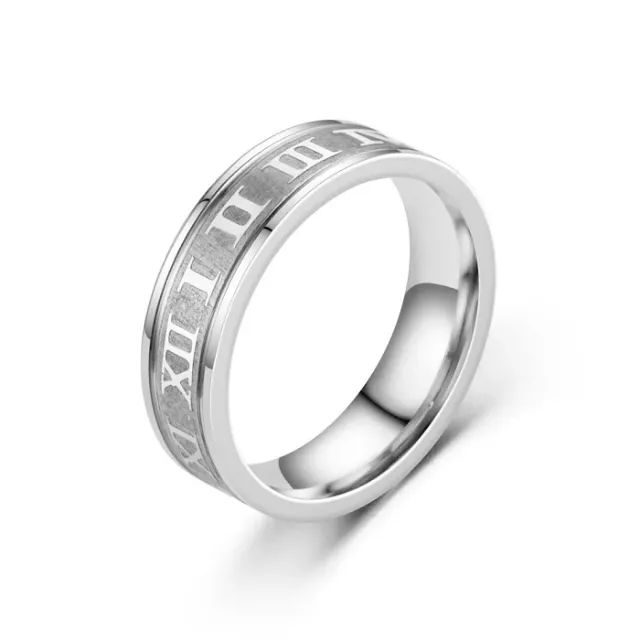 Anel Aliança Compromisso Prateado Números Romanos Aço Inox Casual 6mm