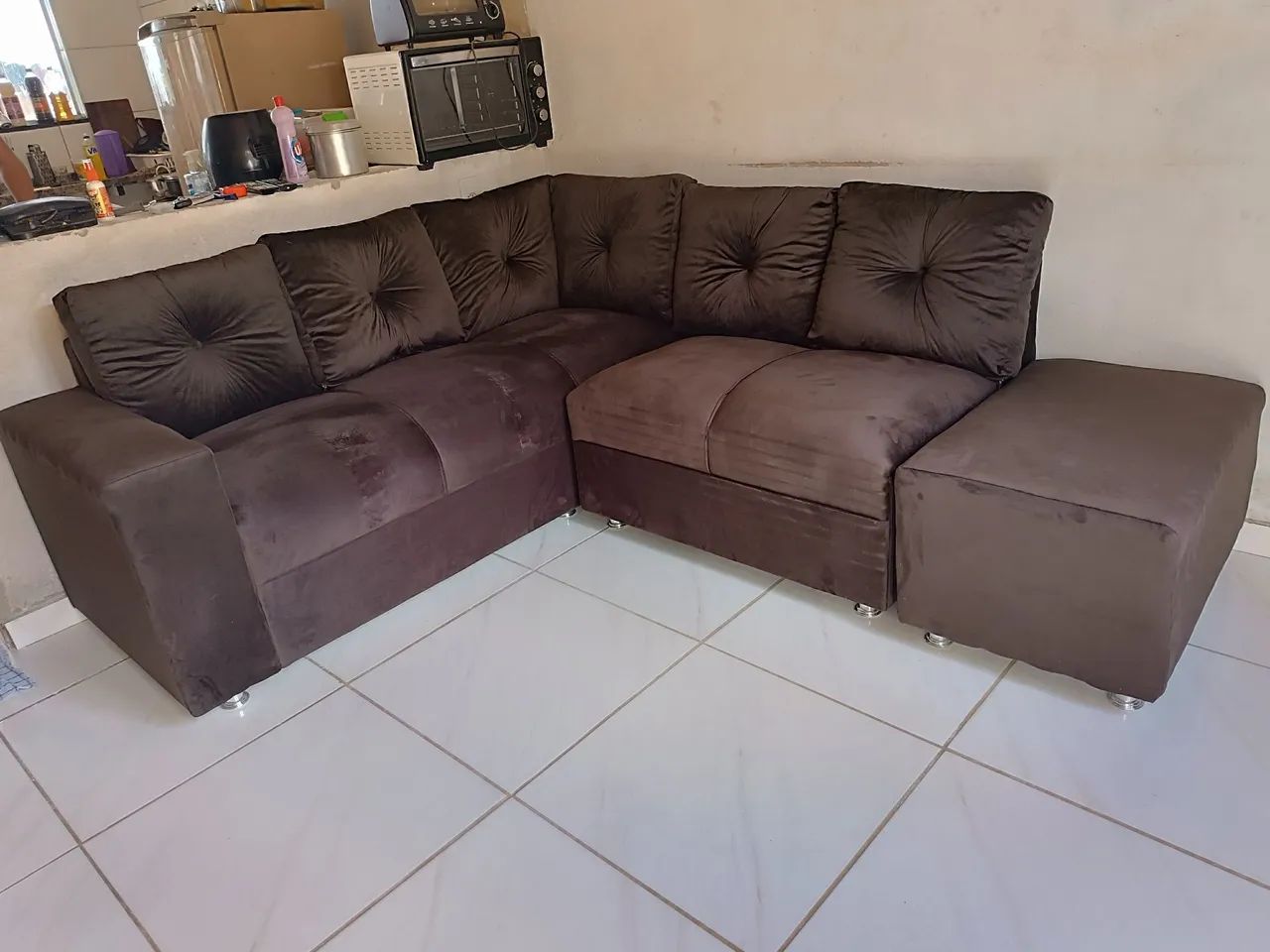 Sofá de Canto  com puff de luxo