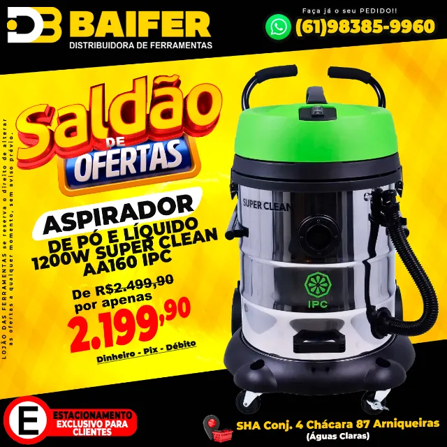 Aspirador de Pó e Líquido 1200w Super Clean AA160 Ipc