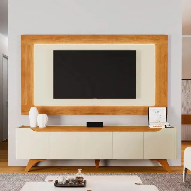 2.20 m Rack and Panel with Off-White Natural LED, Ready for Delivery