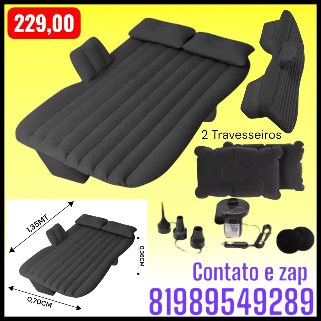 Cama Colchão Para Carro Inflável Viagem Resistente Mc-001