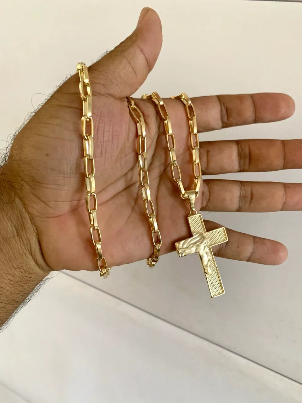 Cordão tijolinho 5mm 70cm banhado a ouro com pingente  - Foto 2