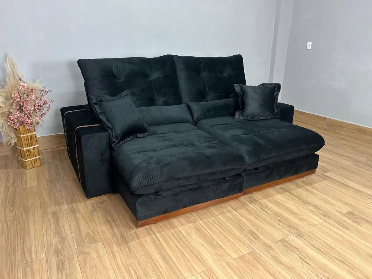 Sofá Retrátil e Reclinável Viena 2.30m - Preto Veludo l654 - Foto 2