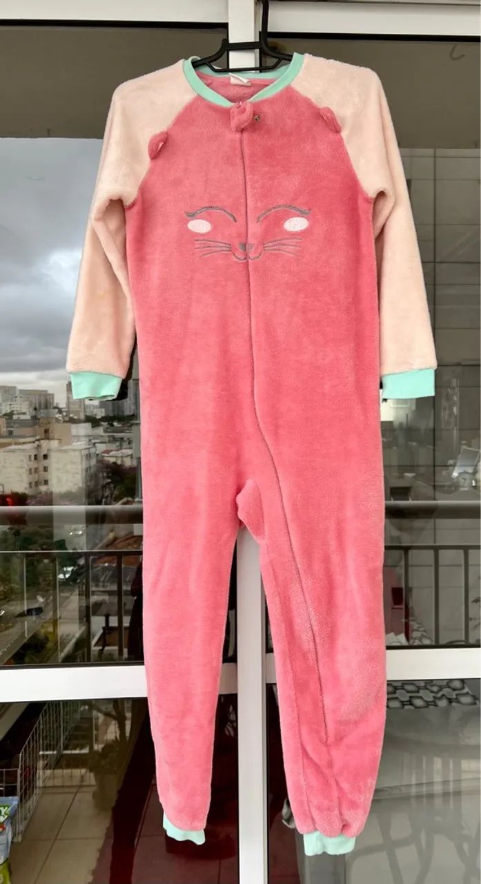 Macacão pijama de Pelúcia Infantil de Gatinho