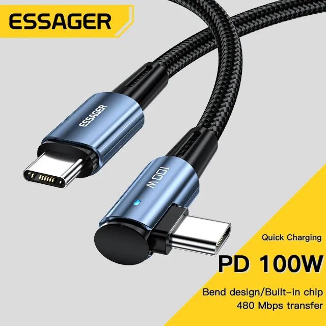 Cabo Carregador Usb C  100W conexão 90 Graus